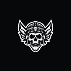 emblem showcases a fierce viking skull adorned with wings design template