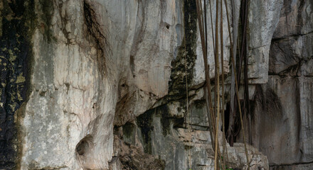 Black white rock texture. Rough mountain surface. Stones texture and background. Surface of the cave rock wall. Rock texture