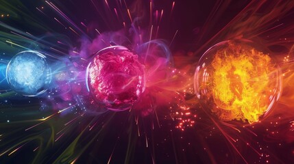 Obraz premium A colorful illustration of the quarkgluon plasma showcasing the three different types of quarks and their electric charges.