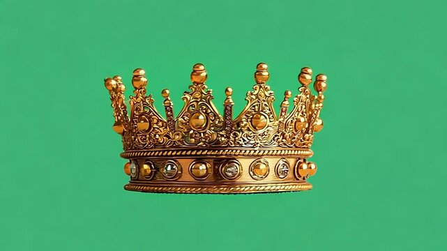 golden crown spinning on green screen, king crown rotating motion, generative ai