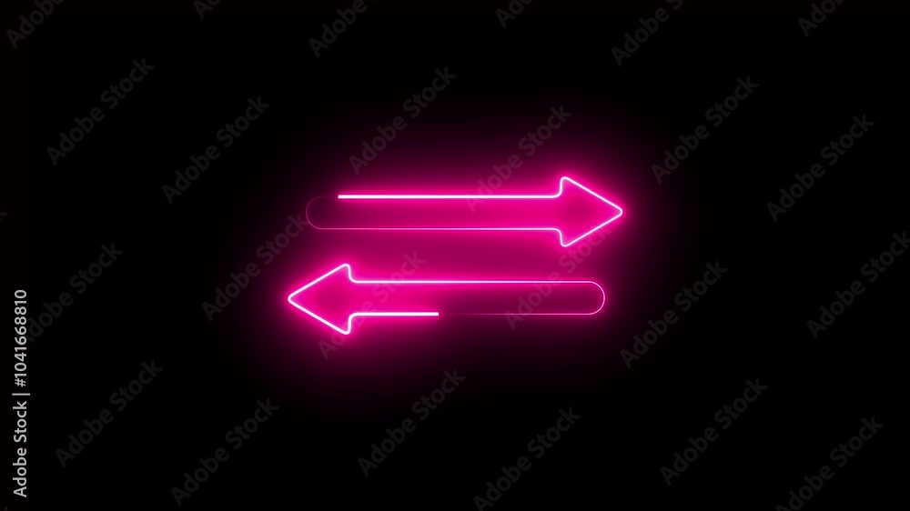 Poster neon arrows symbol icon. the green-and orange color arrow, points down and up. black background with