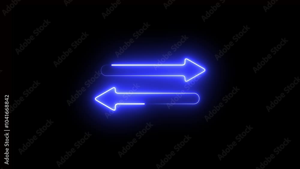Poster neon arrows symbol icon. the green-and orange color arrow, points down and up. black background with