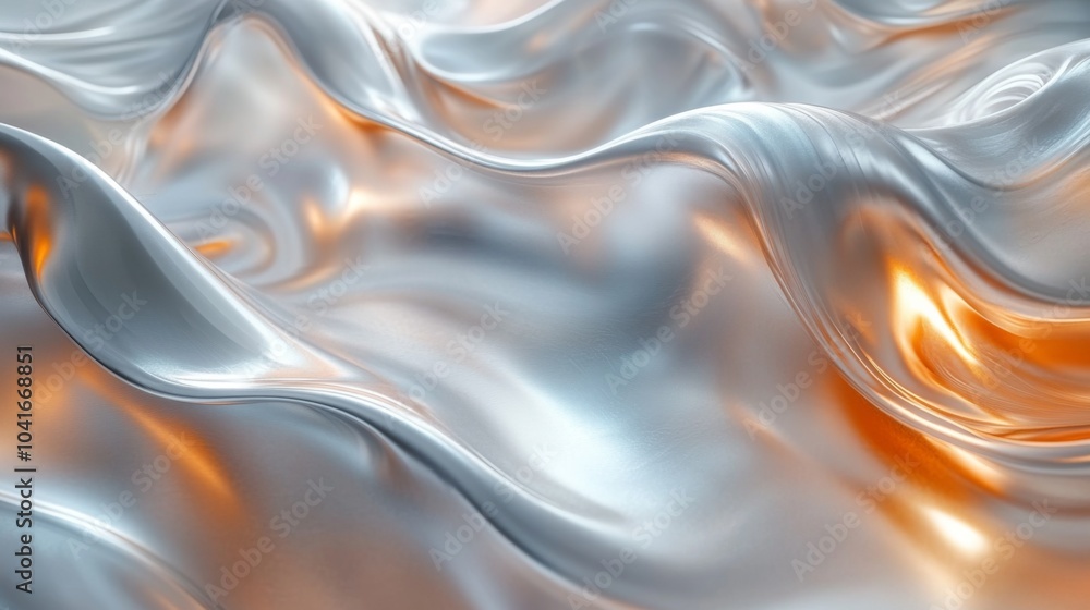 Poster soft waves of silver and orange ripple gently, creating a tranquil abstract effect. the interplay of