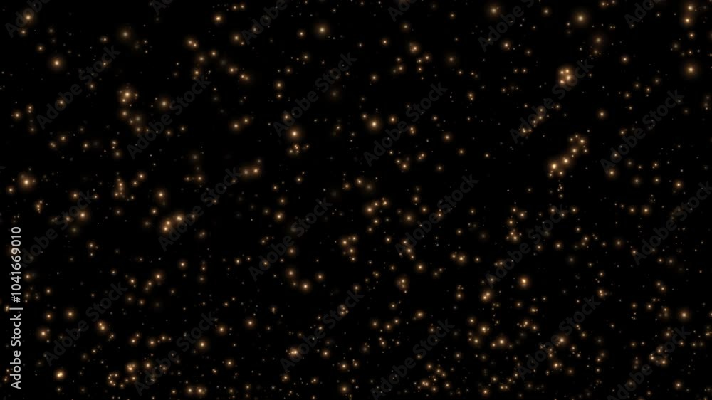 Poster abstract animation loop glow gold stars particles flow up on black background. 4k 3d seamless loopin