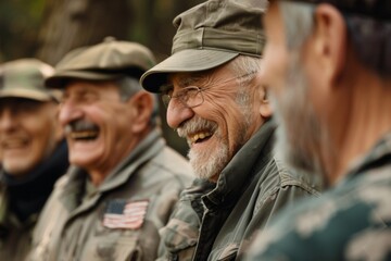 Fototapeta premium A group of veterans sharing a laugh and camaraderie