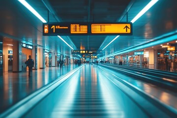 Empty moving walkway in modern airport terminal