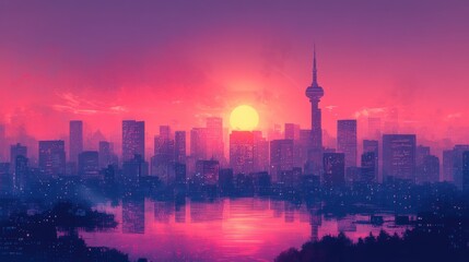 Fototapeta premium A city skyline illustrated with halftone effects, blending modernity and artistic flair.