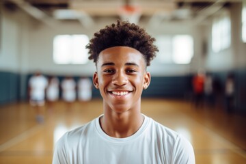 Obraz premium Smiling portrait of a male teenage boy basketball player