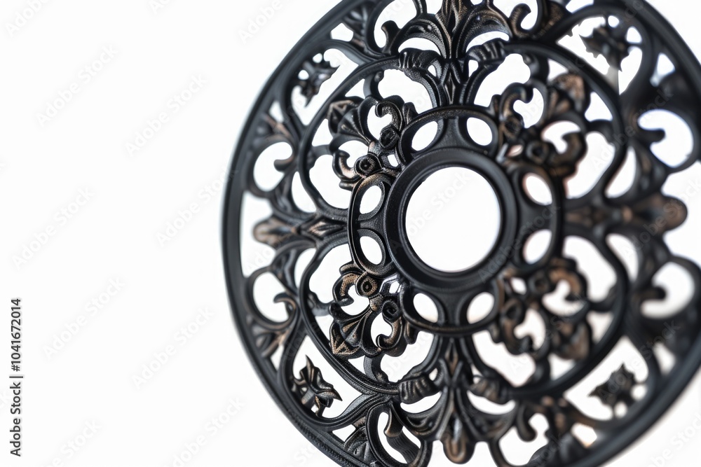 Poster close-up view of a metal object on a white surface, suitable for use in product photography or desig