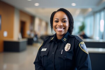 Smiling portrait of a African American female police officer