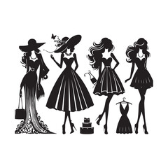 Black Color Fashion Girl silhouette design Vector Illustration, Solid White Background 60.eps