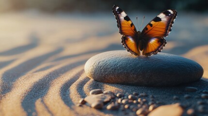 Fototapeta na wymiar Majestic Butterfly Amidst Zen Sand Art