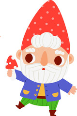 Cute garden gnome vector illustration. funny Cartoon dwarf character with mushroom fly agaric