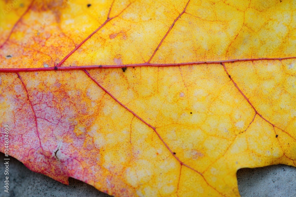 Poster a detailed view of a leaf with a distinctive red mark, suitable for use in illustrations about natur