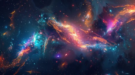 Neon Lights in Digital Outer Space Scene