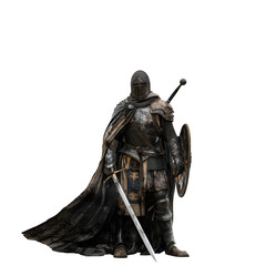Medieval Knight in Full Armor with Sword and Shield - Standing Warrior