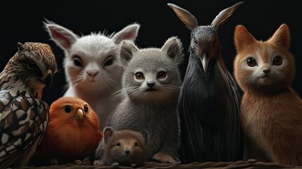 Fototapeta premium various animals on black background 
