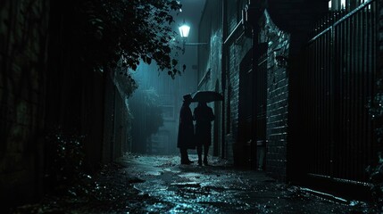 A dark alley where a detective is meeting with an anonymous informant about a dark matter conspiracy.