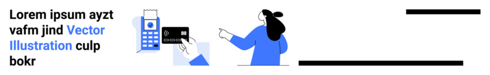 Businesswoman wearing blue using a copier and computer while pointing at a screen. Ideal for business, office work, technology, presentations, and productivity. Landing page