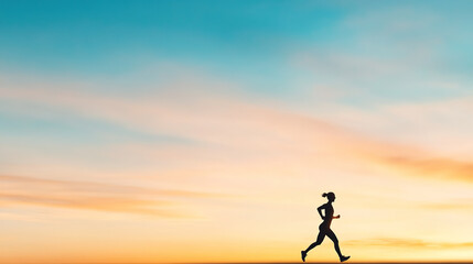Silhouette of person running against vibrant sunset sky, capturing essence of freedom and movement.