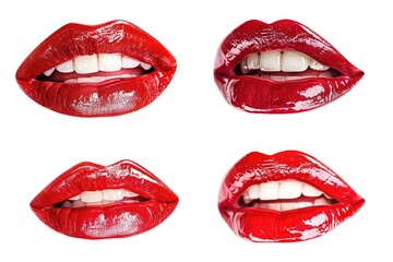 Obraz premium A close-up shot of a person's mouth featuring bright red lipstick, ideal for use in fashion or beauty context