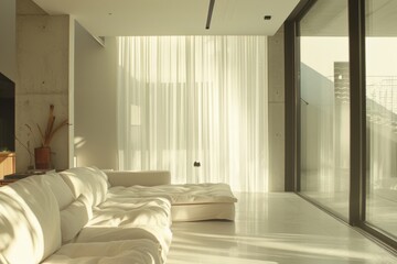 Interior of a modern minimal clean clear contemporary living room