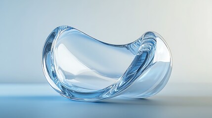 3D-rendered glass object with curved surfaces and a reflective transparent look