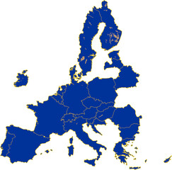 Fototapeta premium map of the European Union as EU as Europe, slightly simplified rounded shape of the european map, blue and yellow creative abstract, isolated as icon symbol background