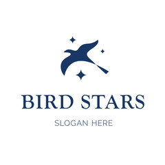 Flying Bird Around Stars Logo Design Vector Illustration Template