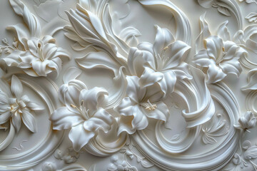 Mural 3d effect element white color wallpaper wall art AI generated illustration