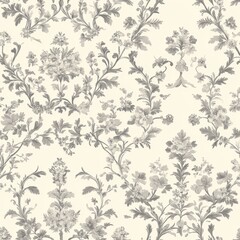 Fototapeta premium This classic vintage design features a repeating pattern of delicate grey flowers and leaves on a light background. Perfect for adding a touch of elegance to your projects.