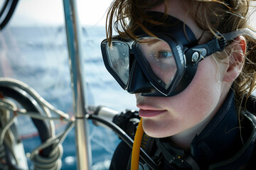 Professional skilled diver exploring underwater bio diversity sea ocean, Generative AI