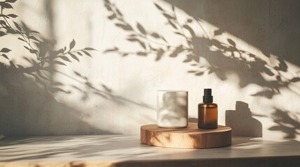 Elegant oil and candle display with natural shadows