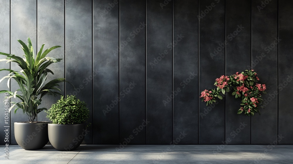 Poster sleek charcoal grey panelled wall background with smooth horizontal planks creating a sleek and mode