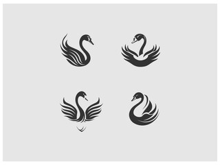 four images of swans and swans, are shown on a gray background vector, vector and illustration,