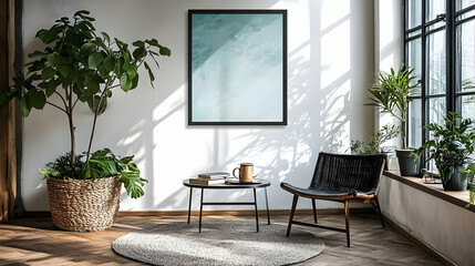 Modern Living Room Decor with Plants and a Framed Artwork