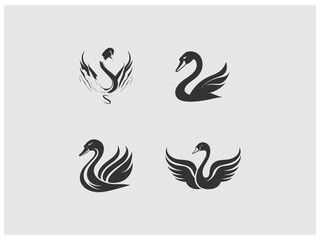 four images of swans and swans, are shown on a gray background vector, vector and illustration,