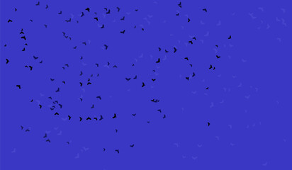 Background with Flying Bats. Halloween Wallpaper. Dark Violet Background with Silhouette of Black Bats. Dark Scary Halloween Night. Creepy Horror Layout. Vector Print Ideal for Halloween Decoration.