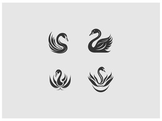 four images of swans and swans, are shown on a gray background vector, vector and illustration,