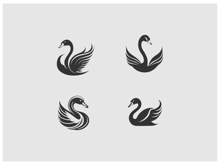 Obraz premium four images of swans and swans, are shown on a gray background vector, vector and illustration,