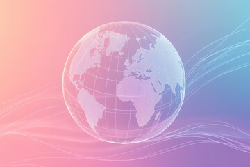 A simple outline of a globe illustrates the concept of international travel with a modern aesthetic and soft gradient colors. Generative AI