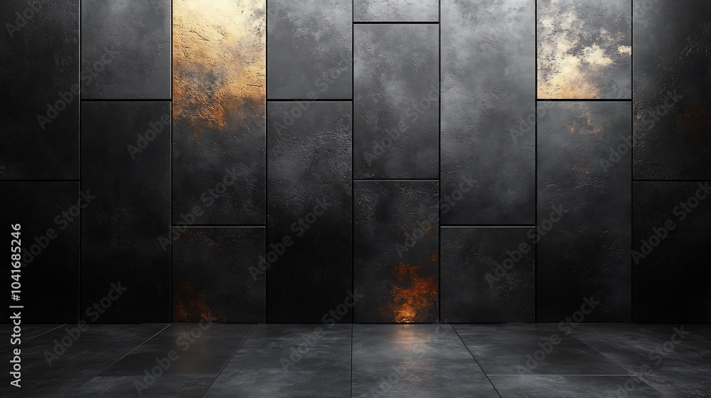Poster sleek charcoal grey panelled wall background with a glossy reflective surface adding a modern and ed