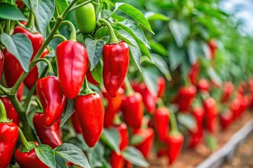 Red pepper plants growing in a pepper farm field, Capia, chili, red peppers, farm, macro.