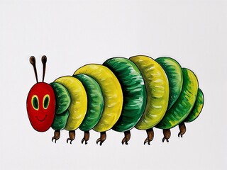 caterpillar hand drawn painted painting illustration on plain white background