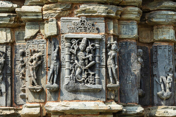 Ancient ruined carving of Lord Shiva on Someshwar Mahadev Temple, built in the 11th century by the...