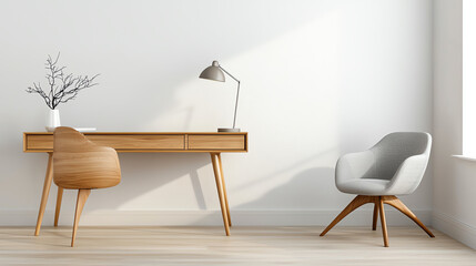 Stylish midcentury modern home office featuring vintage chairs and elegant desk design for a productive workspace