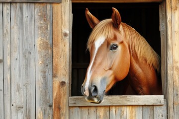 Obraz premium Horse In Barn. Close Up Portrait of Bay Animal Beauty in Idaho