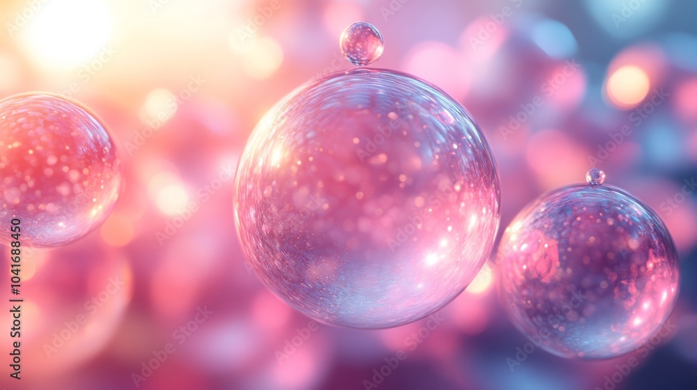 Aufkleber bubbles of various sizes appear to float in a dreamy environment filled with soft, colorful lighting