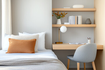 Cozy small home office design perfectly integrated in a bedroom corner for ultimate comfort and productivity