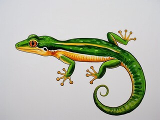 Fototapeta premium Gecko hand drawn painted painting illustration on plain white background